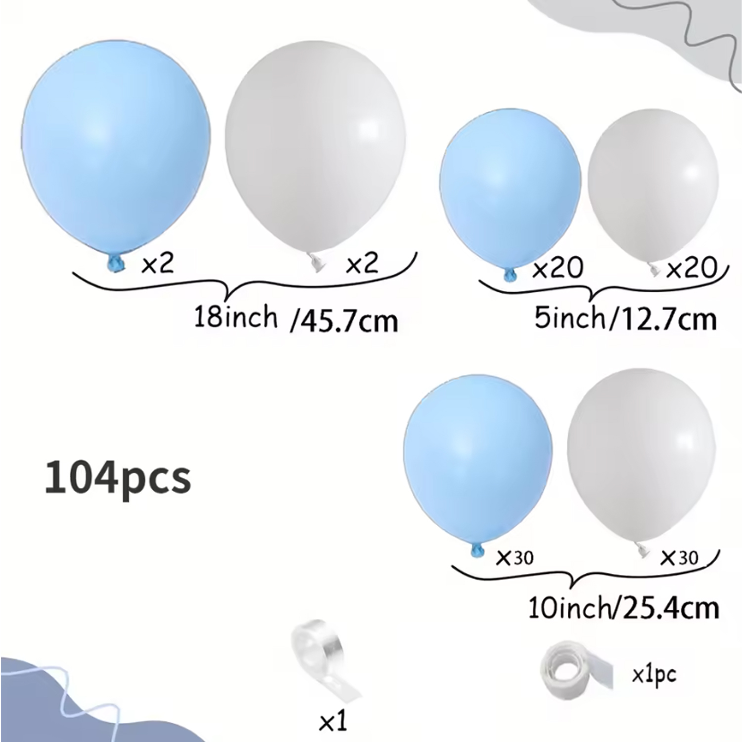 104 adet Mavi ve Beyaz Balon K - Balloon Arch Kit incelemesi ve fiyatı